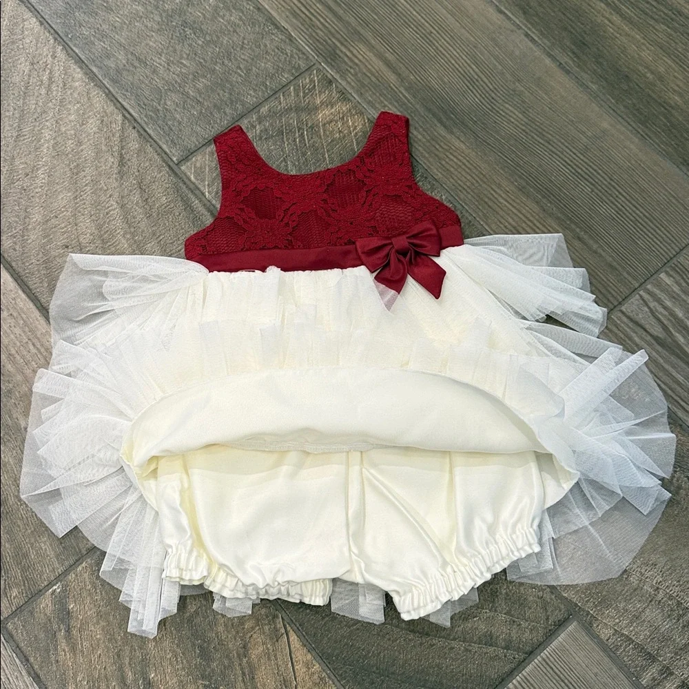 American Princess Burgundy Ivory Tulle Flower Girl Dress 24M Holiday Wedding